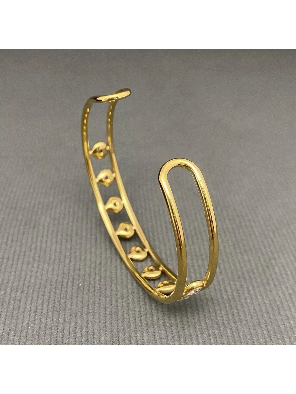 Heart Star Round Zircon 18K Gold Plated Stainless Steel Cuff
